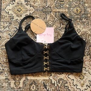 NWT Honey Punch Black Ruffle Strap Bra
